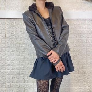 Vintage Henig Furs black zip-up leather jacket with shoulder pads